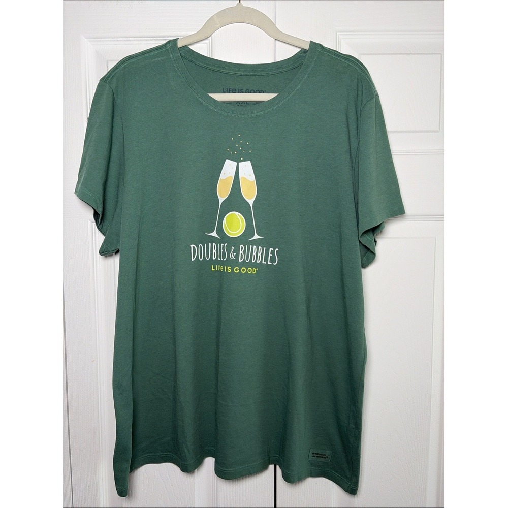 Life is Good Crusher-Lite T-Shirt Womens XXL Green Doubles Bubbles Tennis Cotton